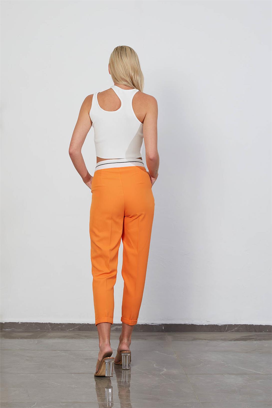 Nisan Kadın Beli Kemer Detaylı Pantolon ORANJ PD23-1036