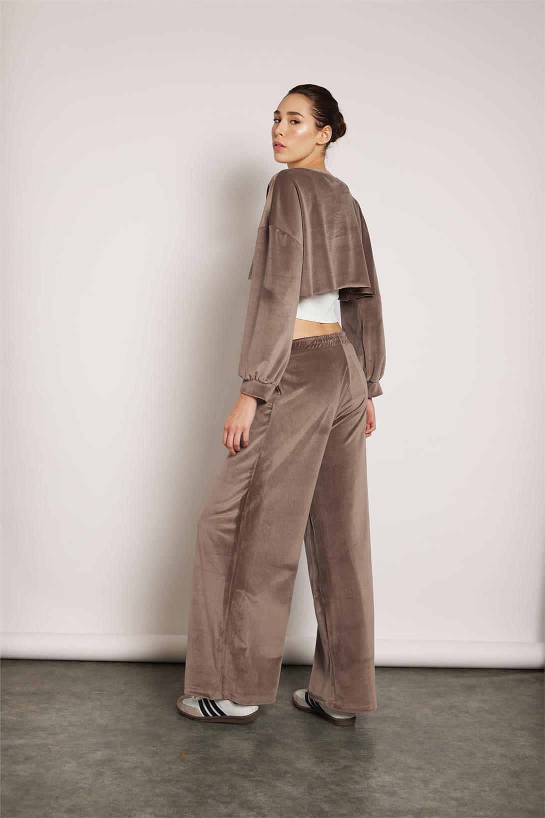 Nisan Kadın BELİ LASTİKLİ KADİFE PANTOLON VİZON N25-1990