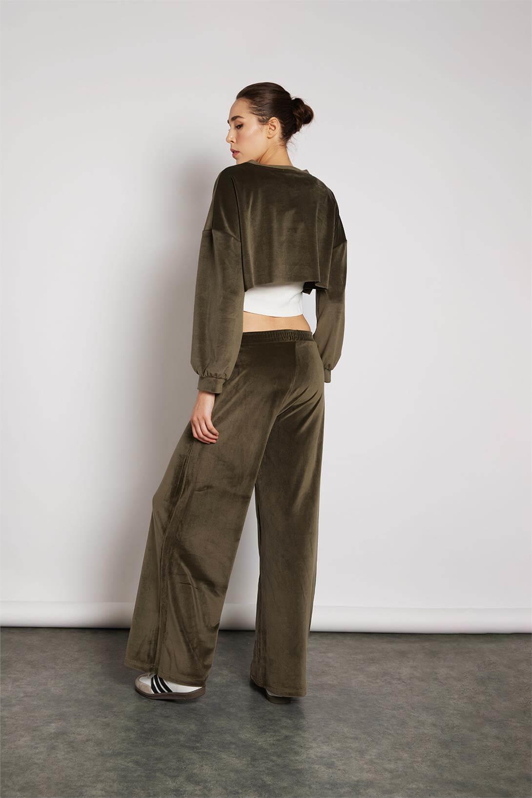 Nisan Kadın BELİ LASTİKLİ KADİFE PANTOLON HAKİ N25-1990