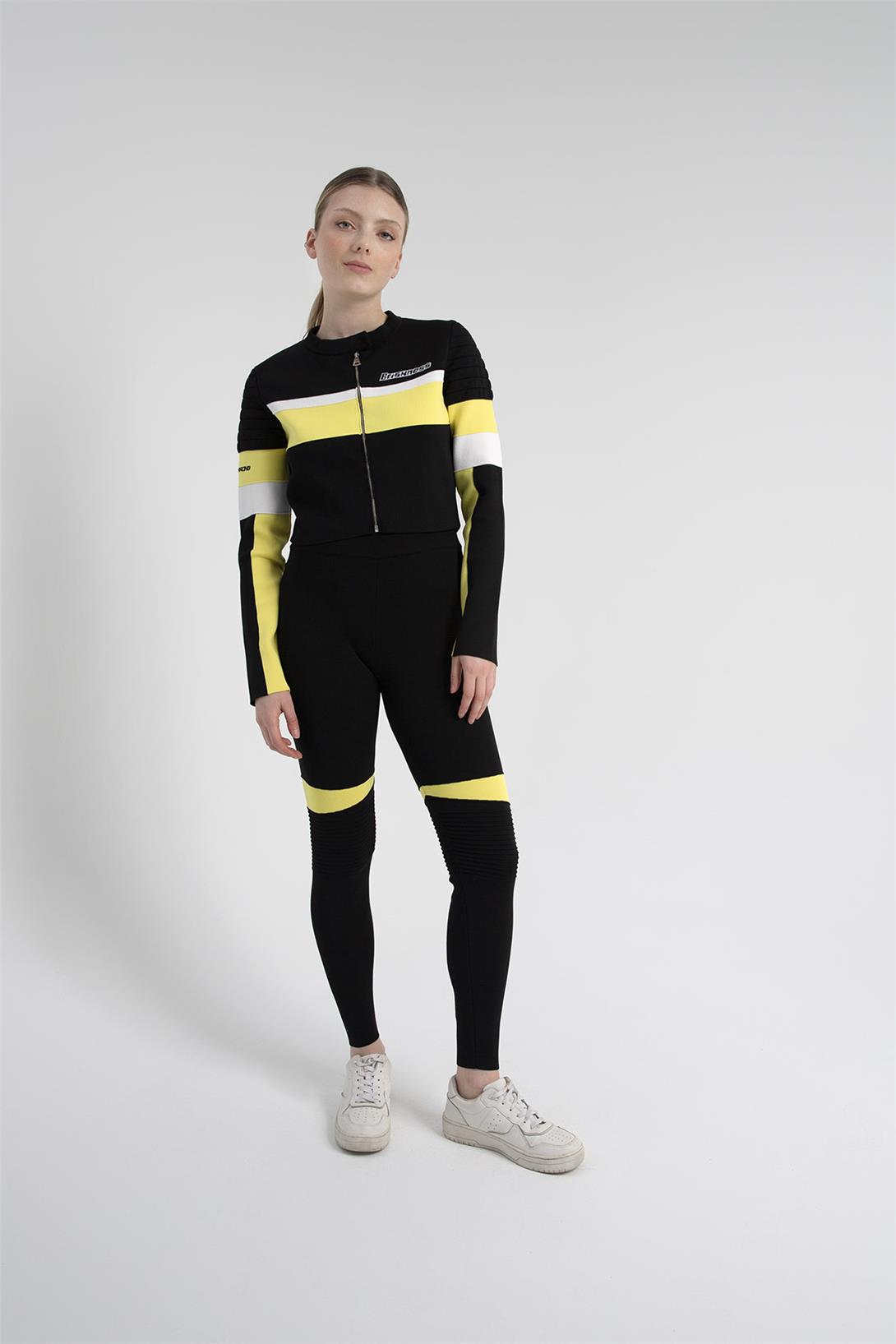 Nisan Kadın Biker Triko Ceket SİYAH-SARI TT3803-Z