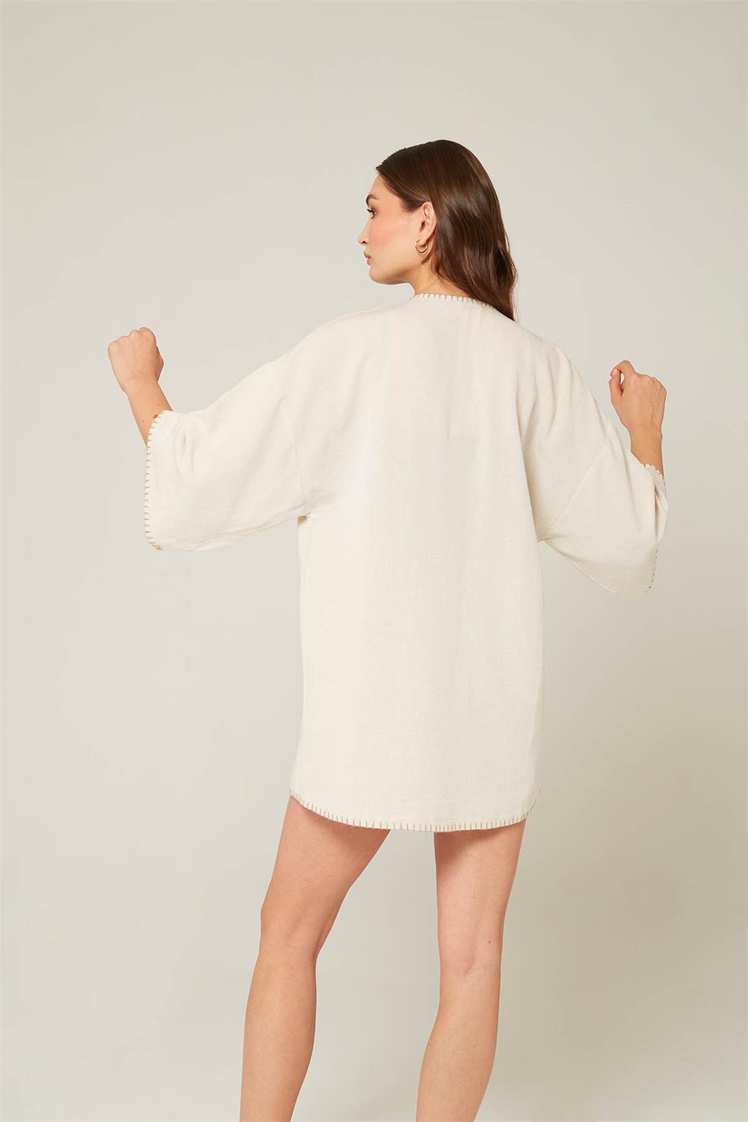 Nisan Kadın Çoban Dikiş Detaylı Kimono HAM N23-1631