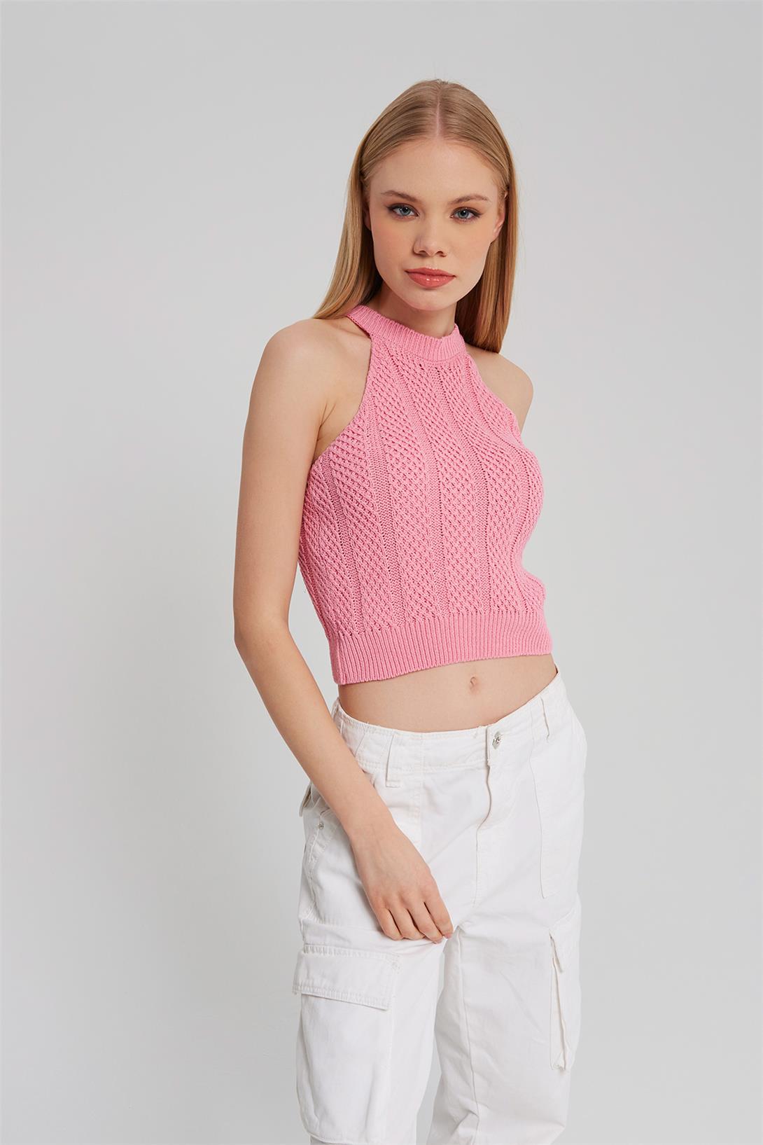 Nisan Kadın Halter Yaka Triko Atlet PEMBE TT3878-Z