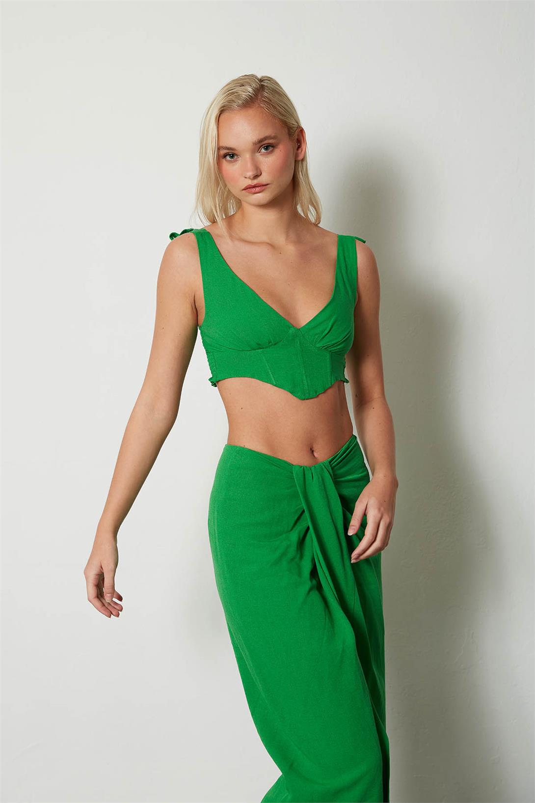 Nisan Kadın Korsaj Detaylı Keten Büstiyer BENETTON N23-1628