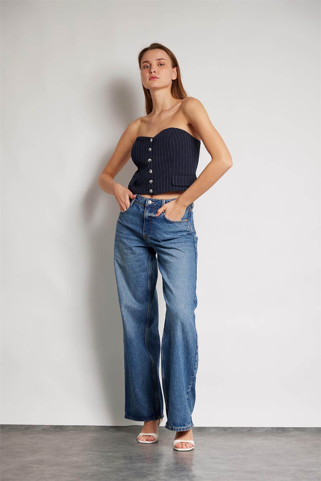 Nisan Kadın STRAPLEZ BLAZER YELEK LACİVERT N24-1869