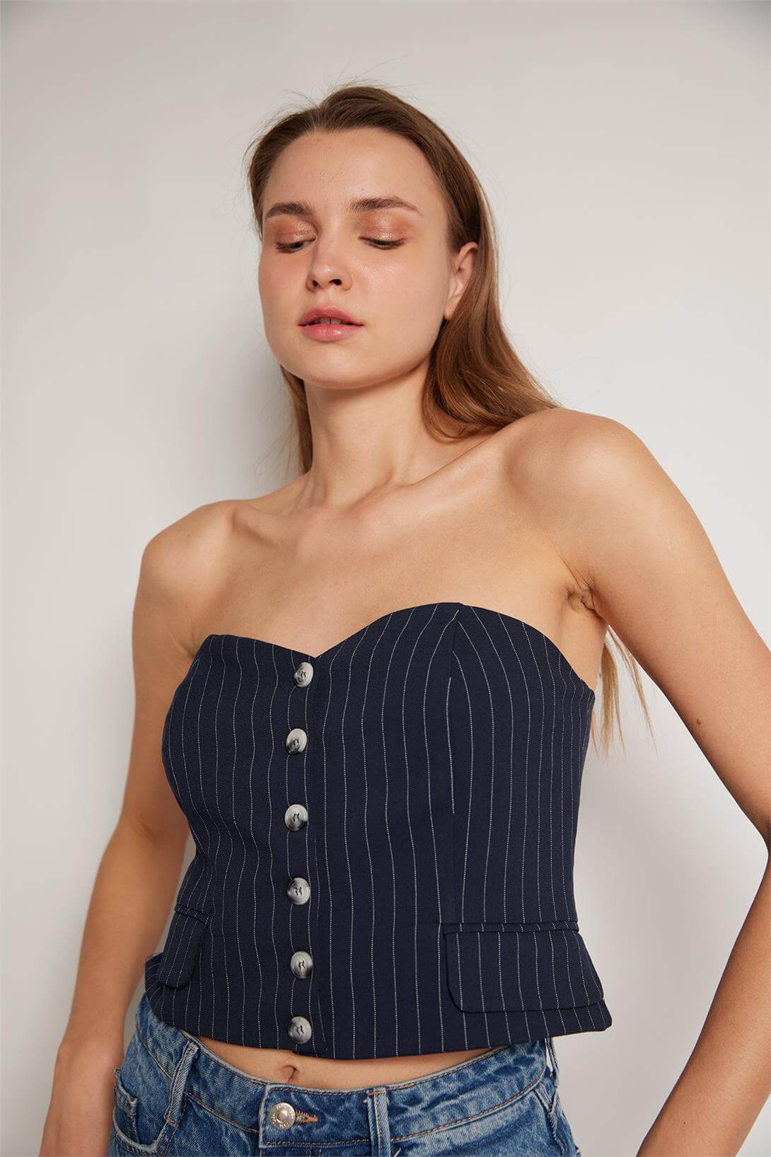 Nisan Kadın STRAPLEZ BLAZER YELEK LACİVERT N24-1869