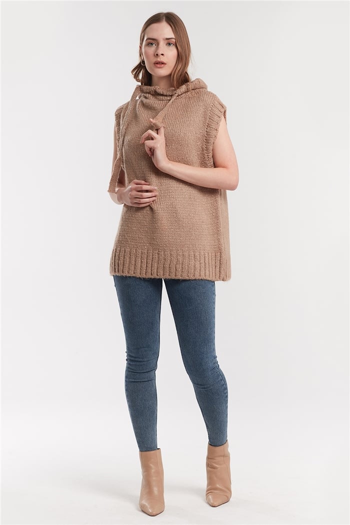 Nisan Kapşonlu Triko Süveter  CAMEL  TT3355-Z