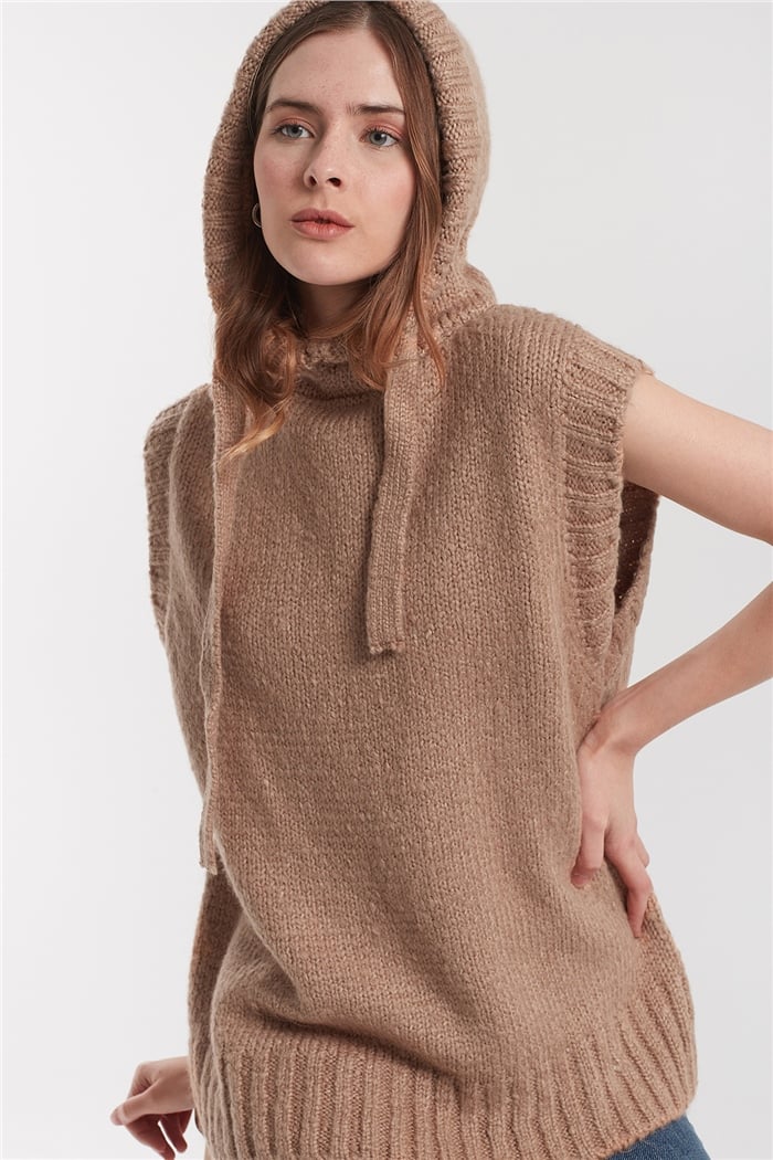 Nisan Kapşonlu Triko Süveter  CAMEL  TT3355-Z