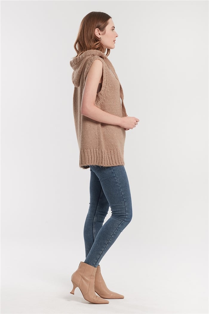 Nisan Kapşonlu Triko Süveter  CAMEL  TT3355-Z