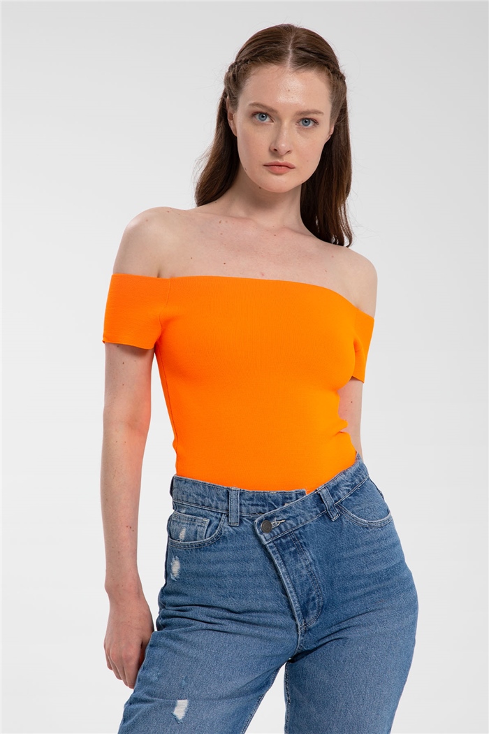 Nisan Kayık Yaka Triko Zıbın  NEON ORANJ  TT3128-Z