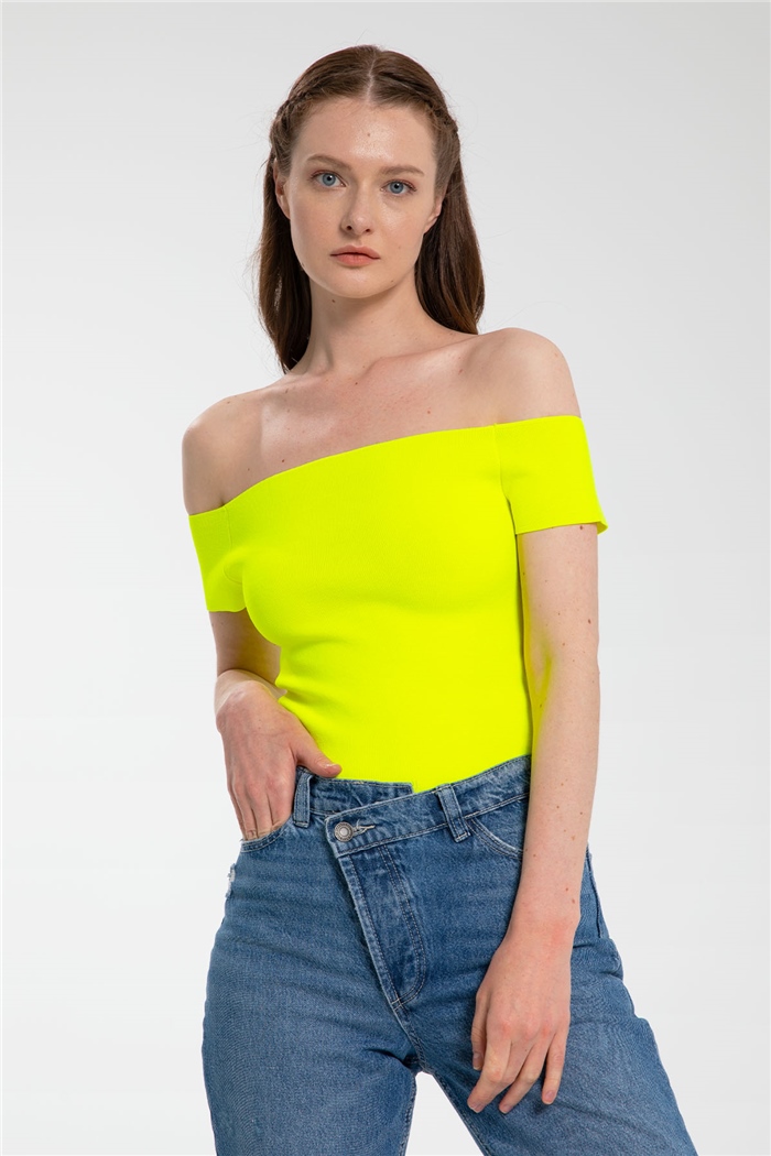 Nisan Kayık Yaka Triko Zıbın  NEON SARI  TT3128-Z