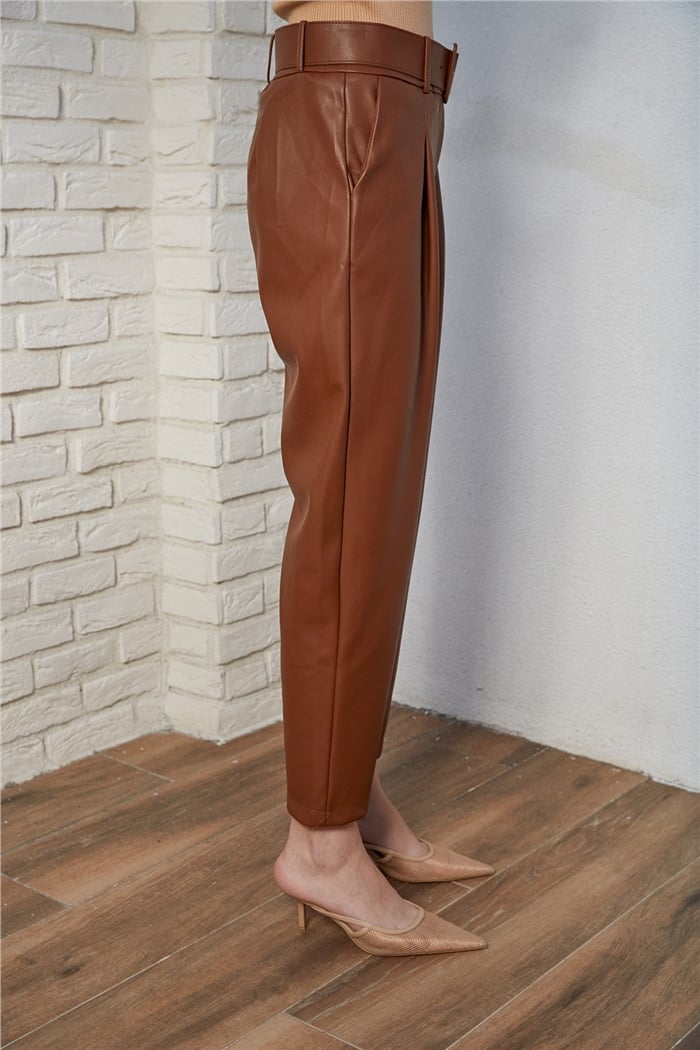Nisan KEMERLİ DERİ PANTOLON  TABA  N22-1527