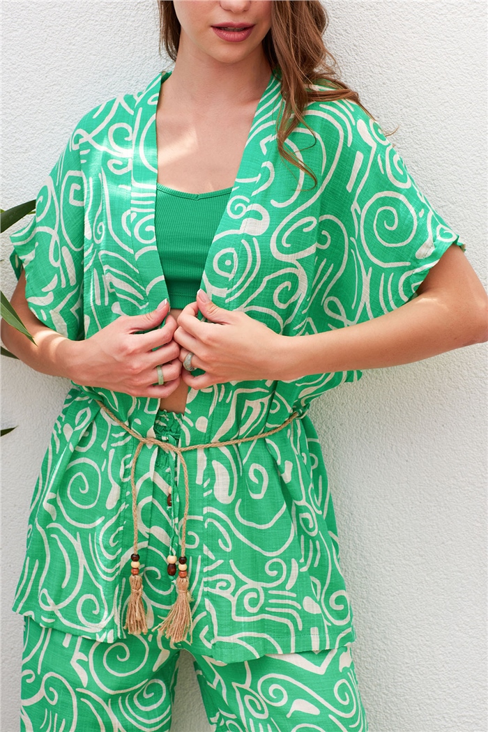 Nisan Keten Hasır Kemerli Kimono  BENETTON  N22-1468