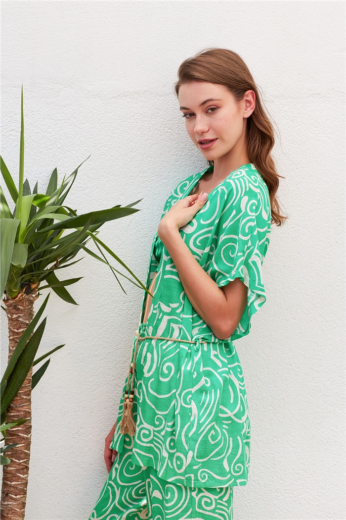 Nisan Keten Hasır Kemerli Kimono  BENETTON  N22-1468