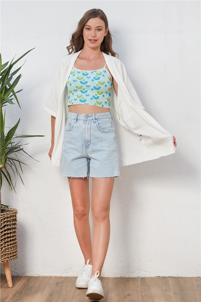 Nisan Keten Şerit Detaylı Kimono  EKRU  N22-1459