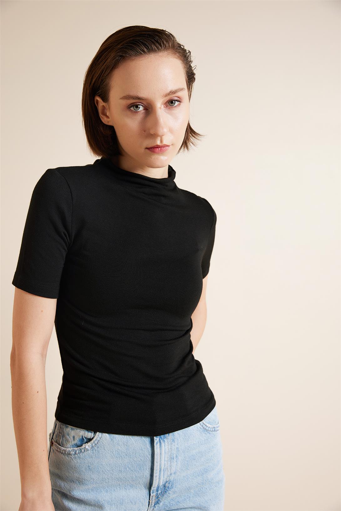 Nisan  KISA KOLLU BASİC T-SHIRT SİYAH N25-2059