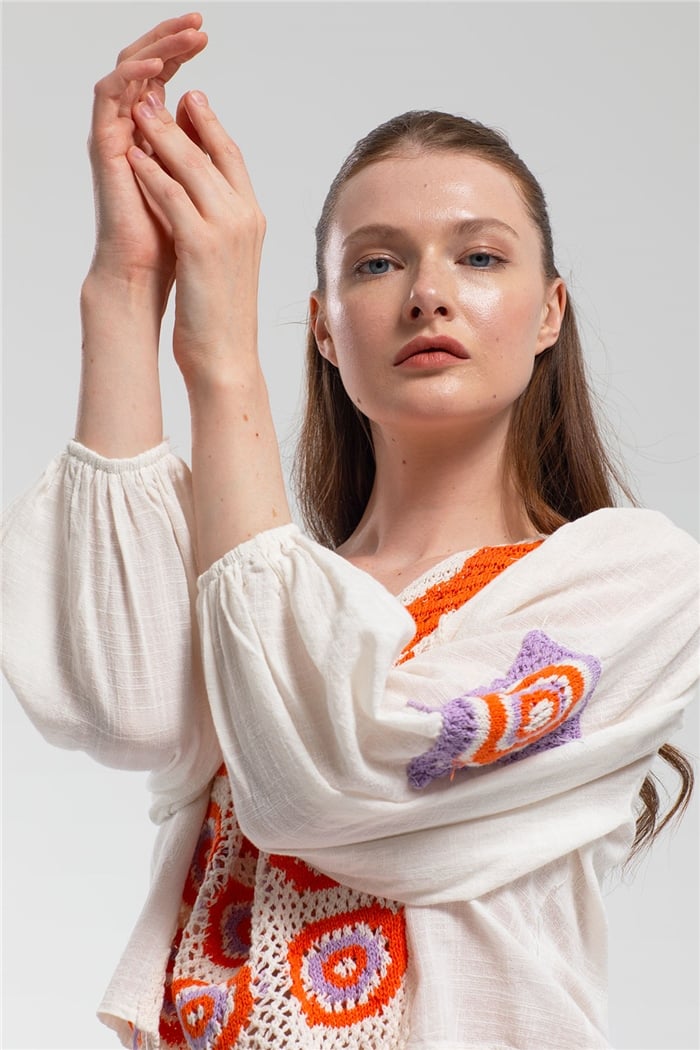 Nisan Kroşe Detaylı Bluz  ORANJ  N21-1149