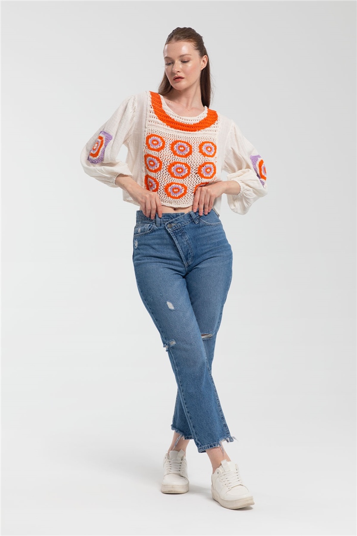 Nisan Kroşe Detaylı Bluz  ORANJ  N21-1149
