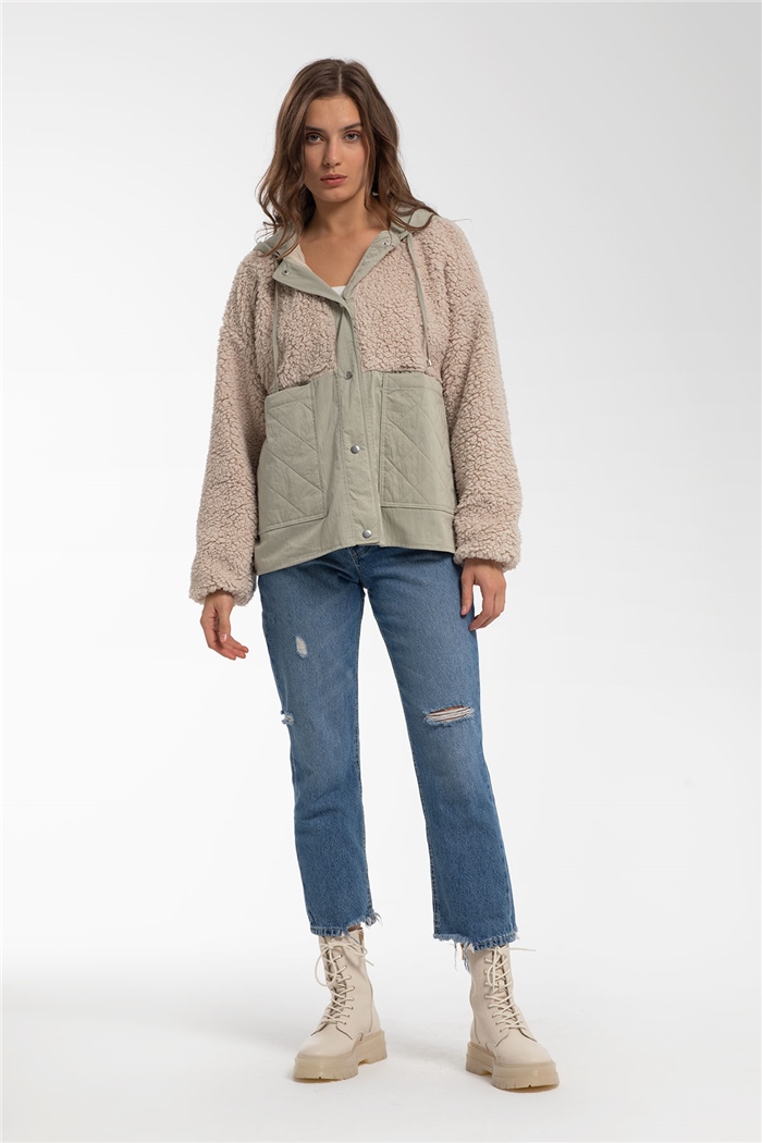 Nisan Peluş Mont  BEJ  N21-1233