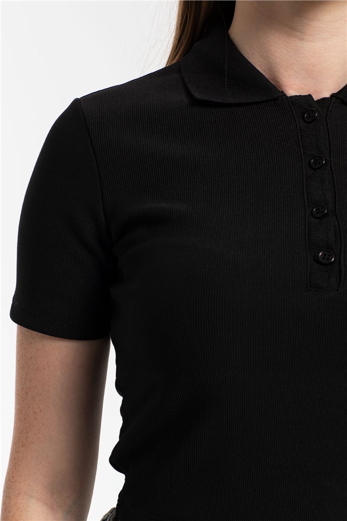 Nisan Polo Yaka Bluz  SİYAH  PD20-145