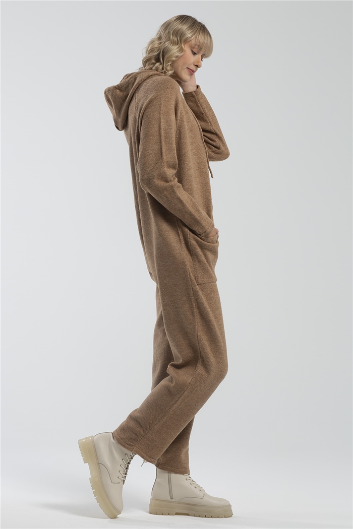 Nisan Reglan Kol Kapşonlu Triko Tulum  CAMEL  TT2962-Z