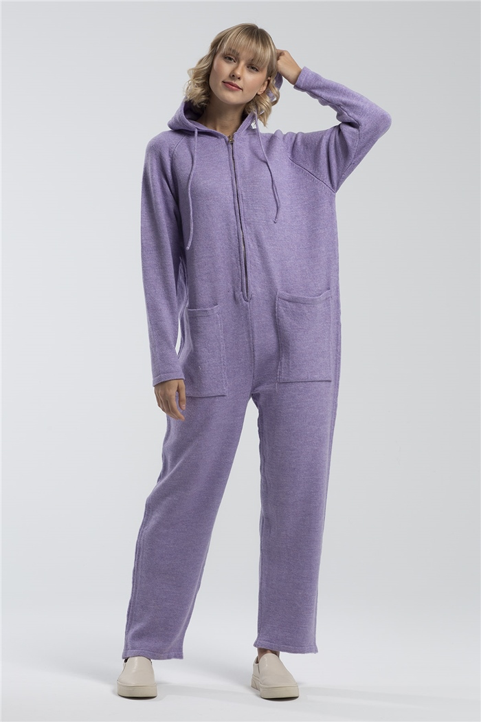 Nisan Reglan Kol Kapşonlu Triko Tulum  LİLA  TT2962-Z