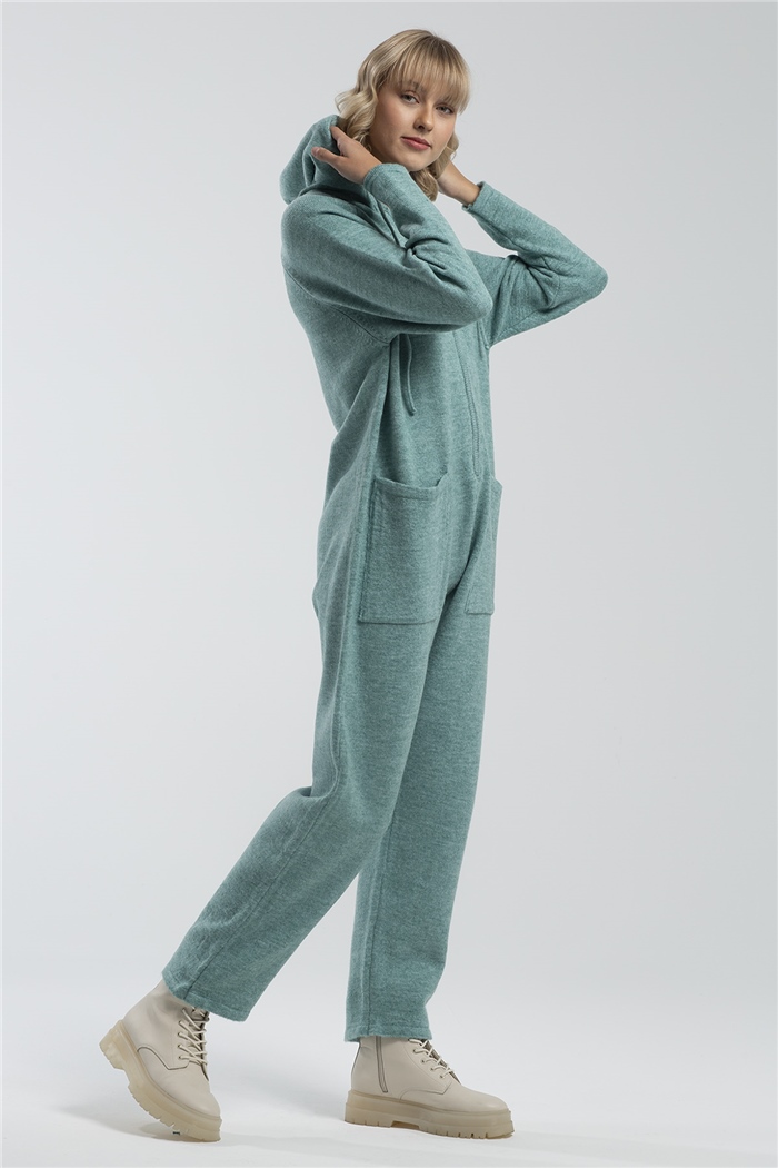 Nisan Reglan Kol Kapşonlu Triko Tulum  MİNT YEŞİLİ  TT2962-Z