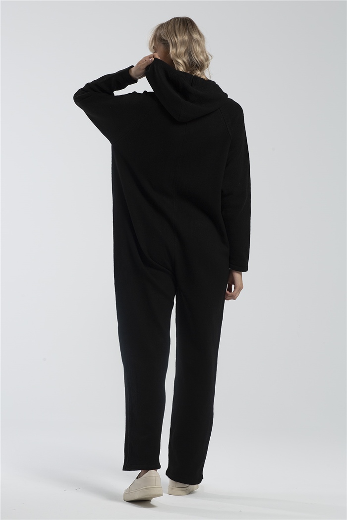 Nisan Reglan Kol Kapşonlu Triko Tulum  SİYAH  TT2962-Z
