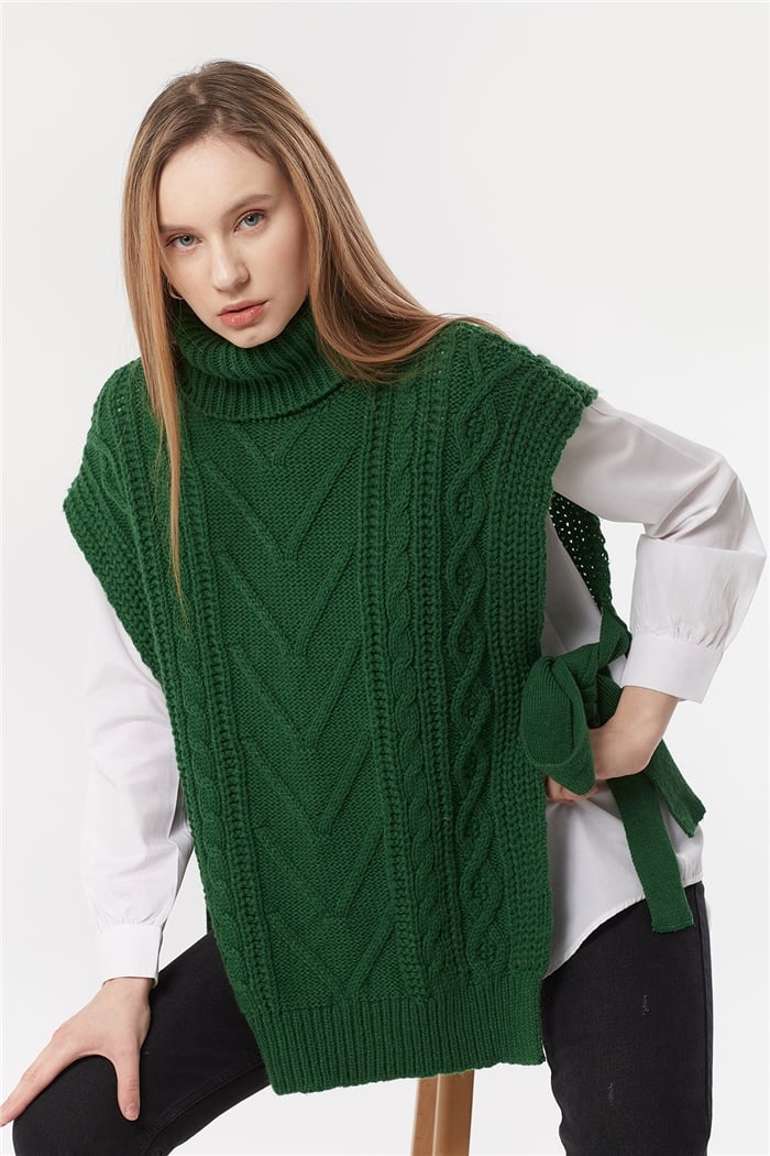 Nisan SAÇ ÖRGÜLÜ KUŞAKLI SÜVETER  BENETTON  TT3389-Z
