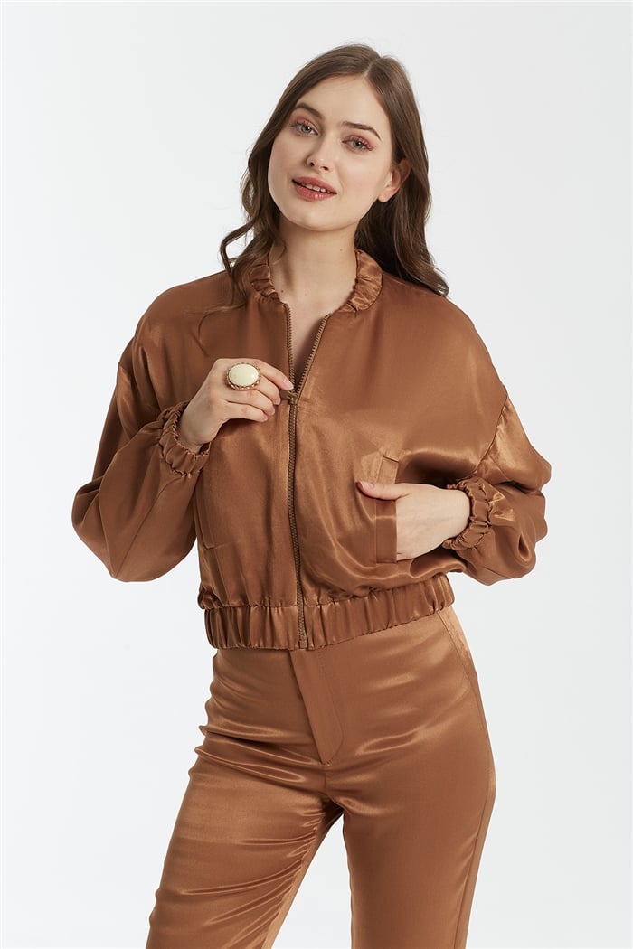 Nisan SATEN BOMBER CEKET  KAHVE  N22-1301