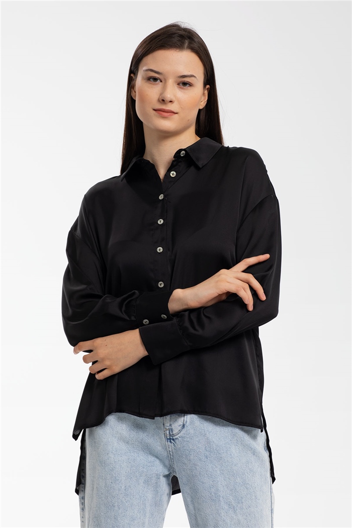 Nisan Saten Gömlek  SİYAH  N21-1206