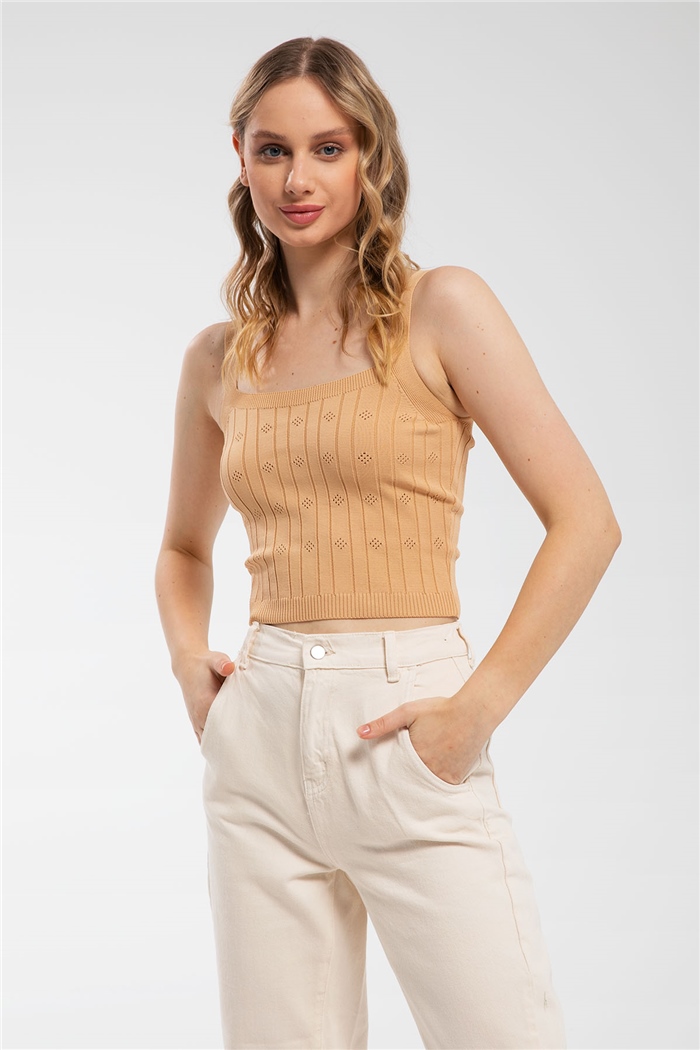 Avrile Ajurlu Kalın Fitilli Triko Atlet  CAMEL  A91795-S