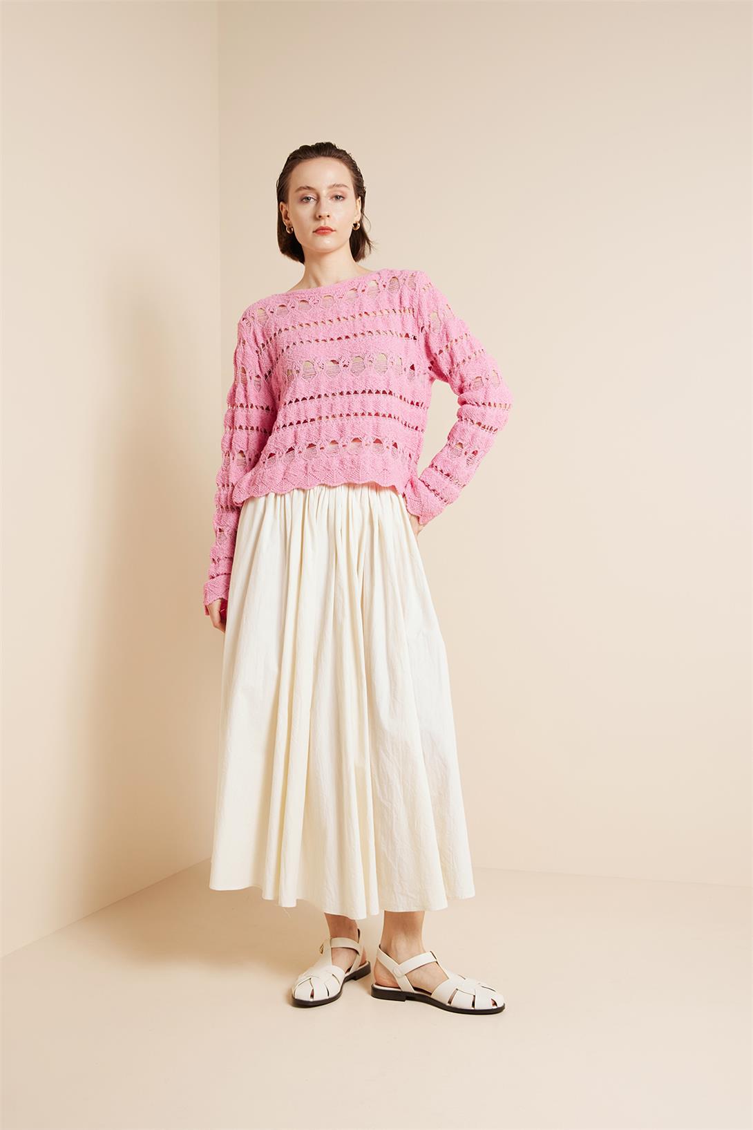 Avrile  AJURLU TRİKO KAZAK PEMBE A92643-S