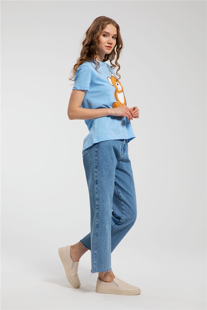 Avrile Ayıcık Baskılı T-Shirt  BEBE MAVİ  A21-10433