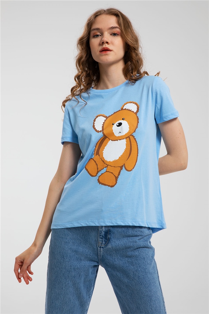 Avrile Ayıcık Baskılı T-Shirt  BEBE MAVİ  A21-10433