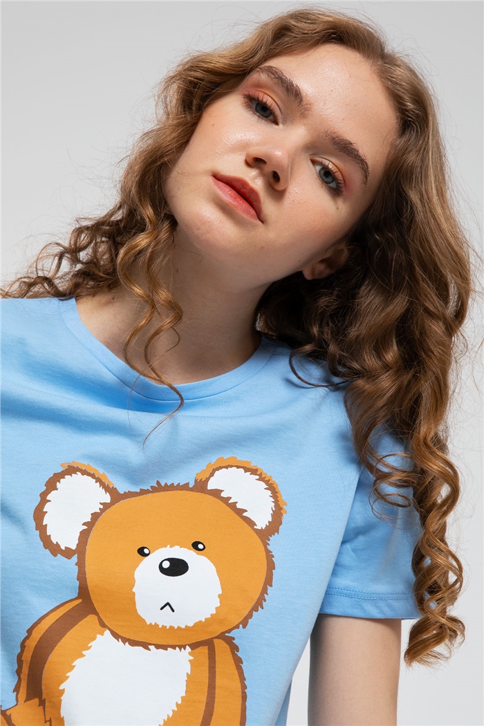 Avrile Ayıcık Baskılı T-Shirt  BEBE MAVİ  A21-10433