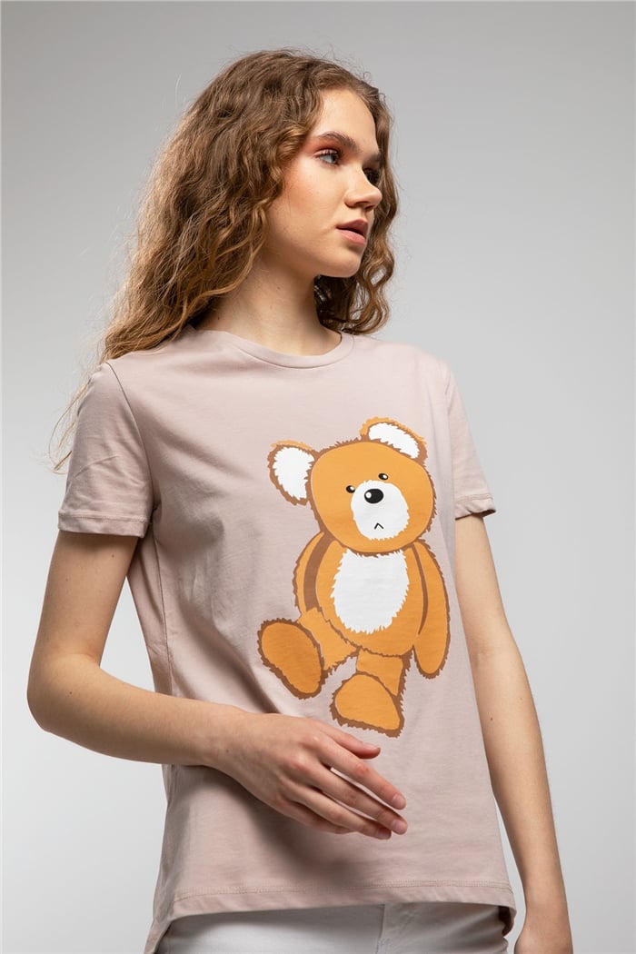 Avrile Ayıcık Baskılı T-Shirt  BEJ  A21-10433