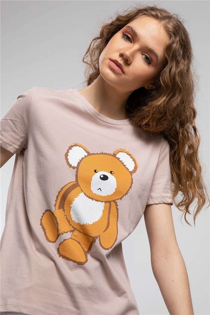 Avrile Ayıcık Baskılı T-Shirt  BEJ  A21-10433