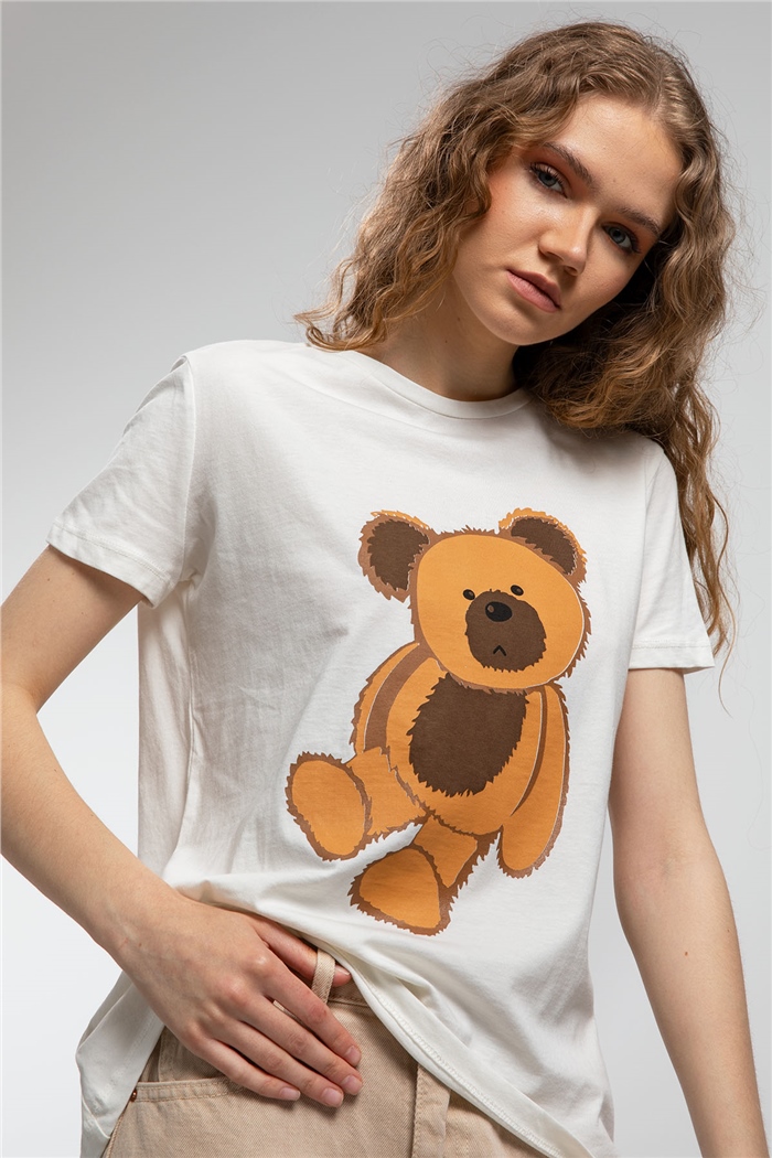 Avrile Ayıcık Baskılı T-Shirt  EKRU  A21-10433