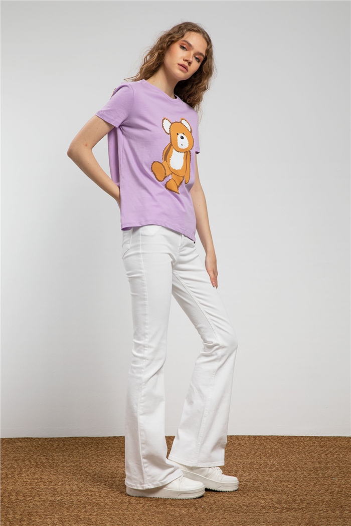 Avrile Ayıcık Baskılı T-Shirt  LİLA  A21-10433
