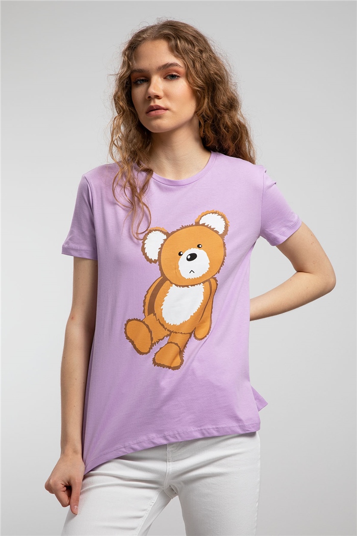 Avrile Ayıcık Baskılı T-Shirt  LİLA  A21-10433