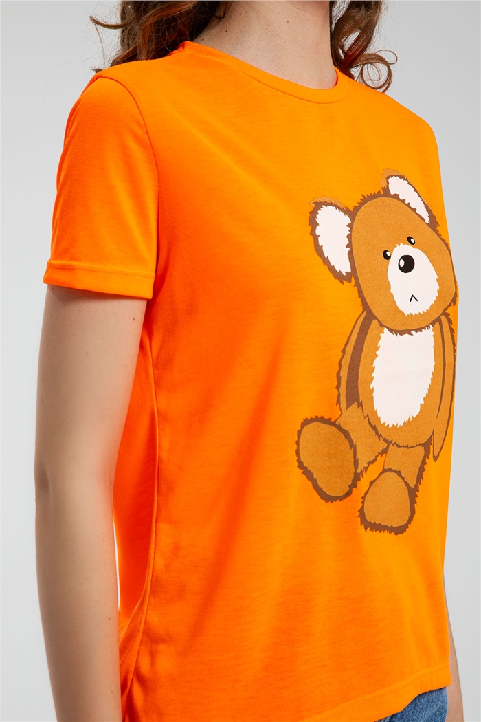 Avrile Ayıcık Baskılı T-Shirt  NEON ORANJ  A21-10433