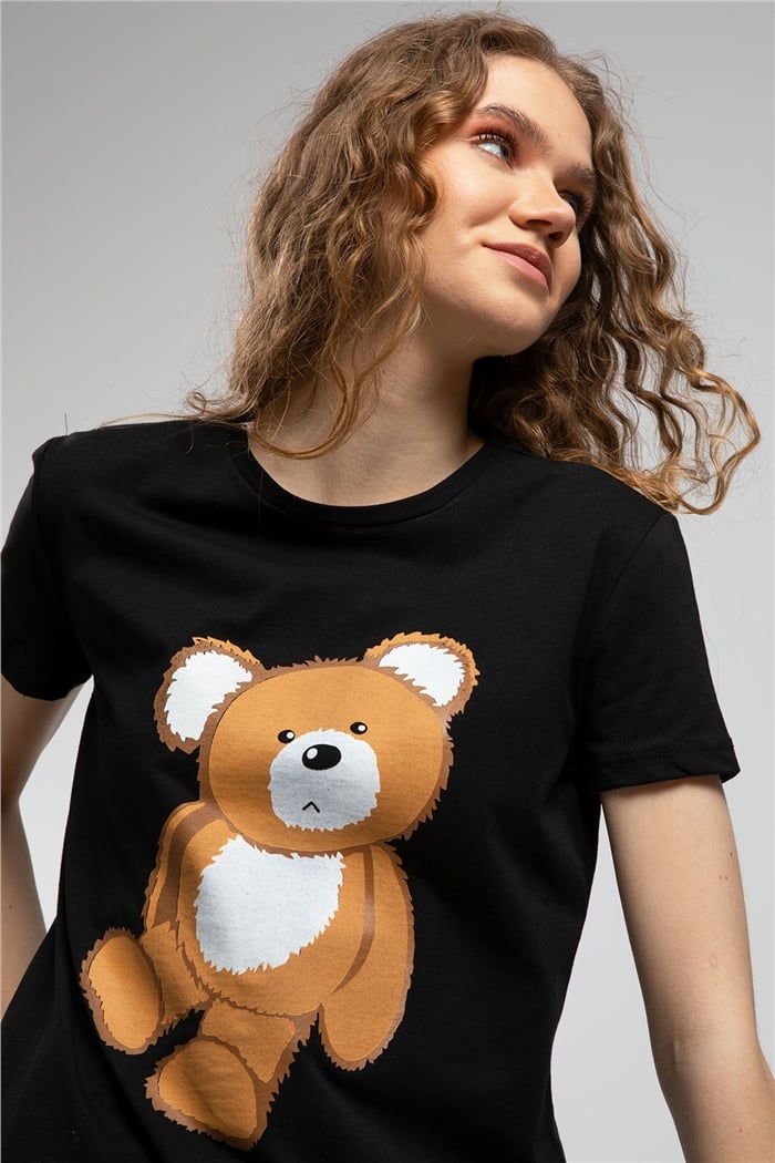Avrile Ayıcık Baskılı T-Shirt  SİYAH  A21-10433