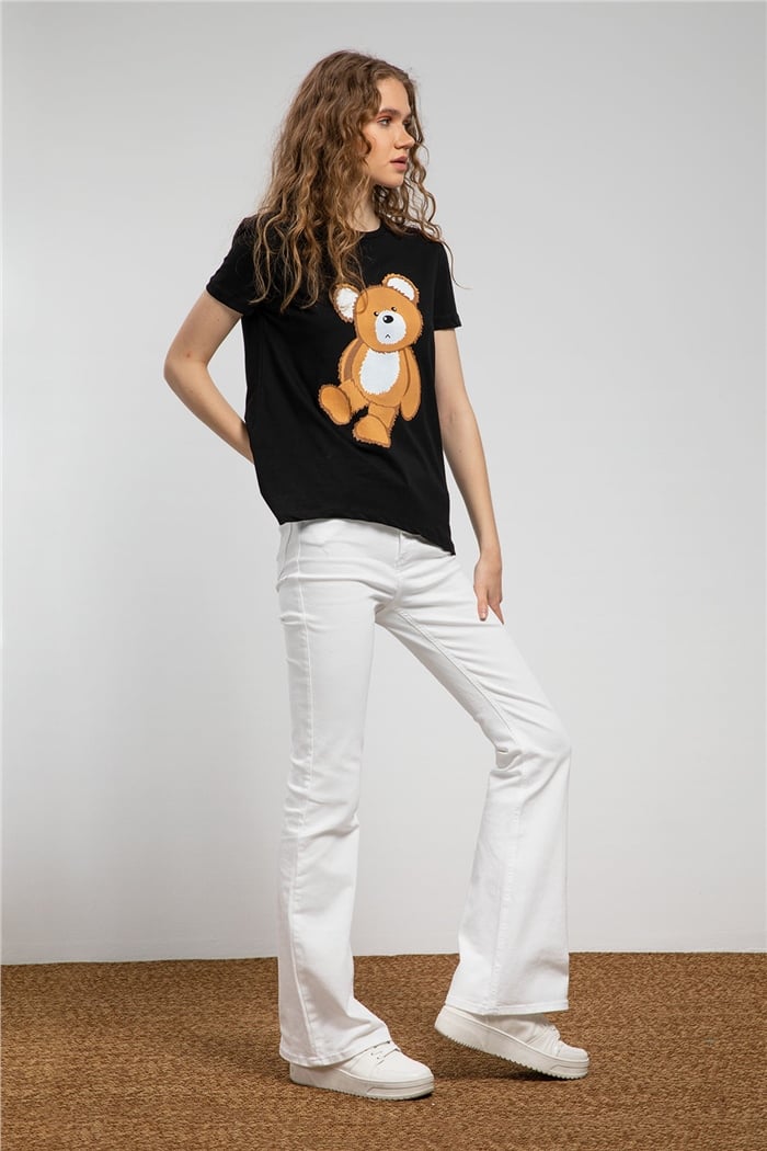 Avrile Ayıcık Baskılı T-Shirt  SİYAH  A21-10433