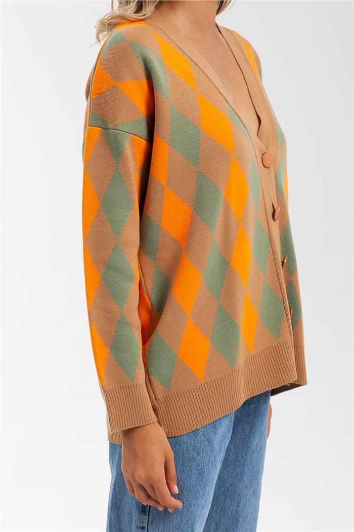 Avrile Baklava Desenli Triko Hırka  CAMEL-ORANJ  A91824-S