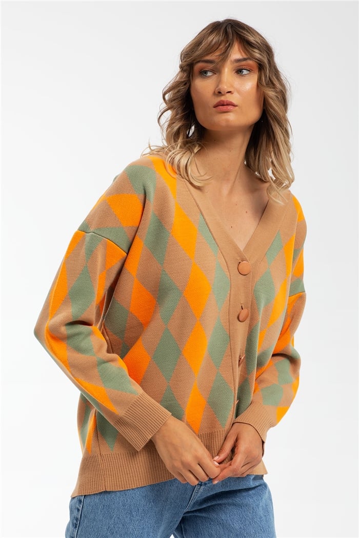 Avrile Baklava Desenli Triko Hırka  CAMEL-ORANJ  A91824-S