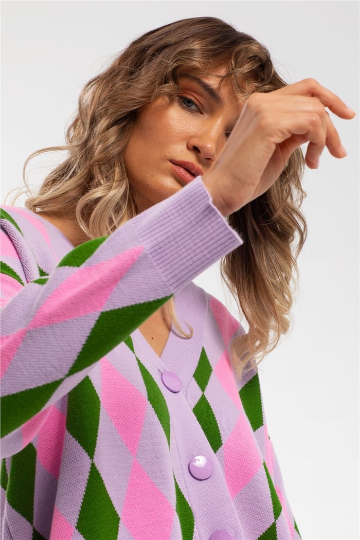 Avrile Baklava Desenli Triko Hırka  LİLA-PEMBE  A91824-S