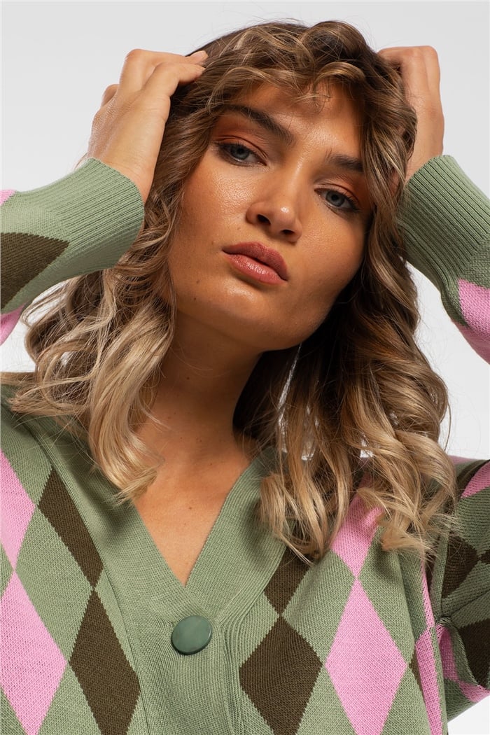 Avrile Baklava Desenli Triko Hırka  MİNT-PEMBE  A91824-S