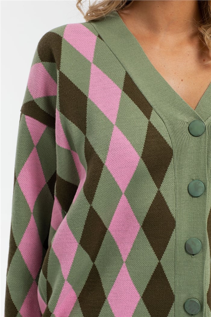 Avrile Baklava Desenli Triko Hırka  MİNT-PEMBE  A91824-S