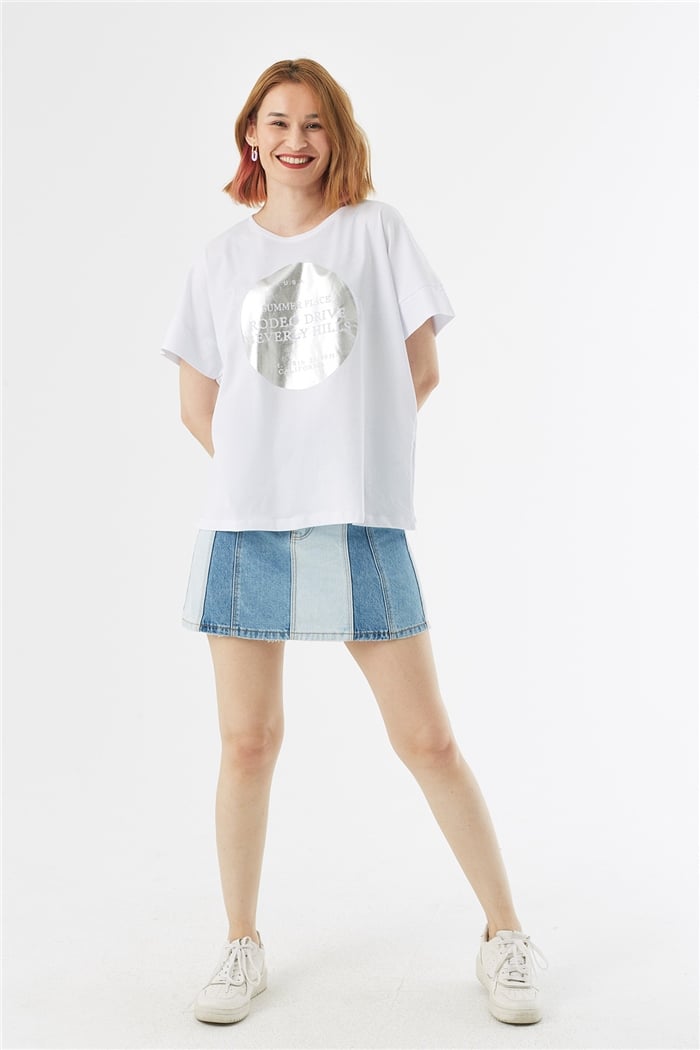 Avrile BASKILI T-SHIRT  BEYAZ  A22-10552