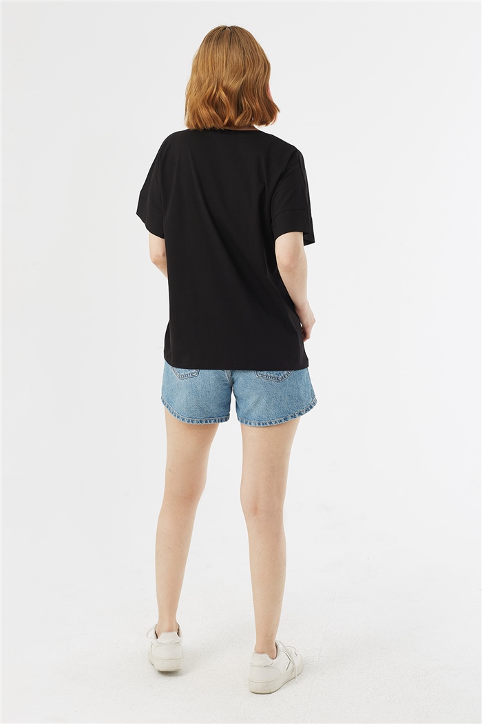 Avrile BASKILI T-SHIRT  SİYAH  A22-10552